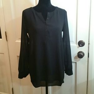 Beautiful Sheer Black Dip Hem Blouse